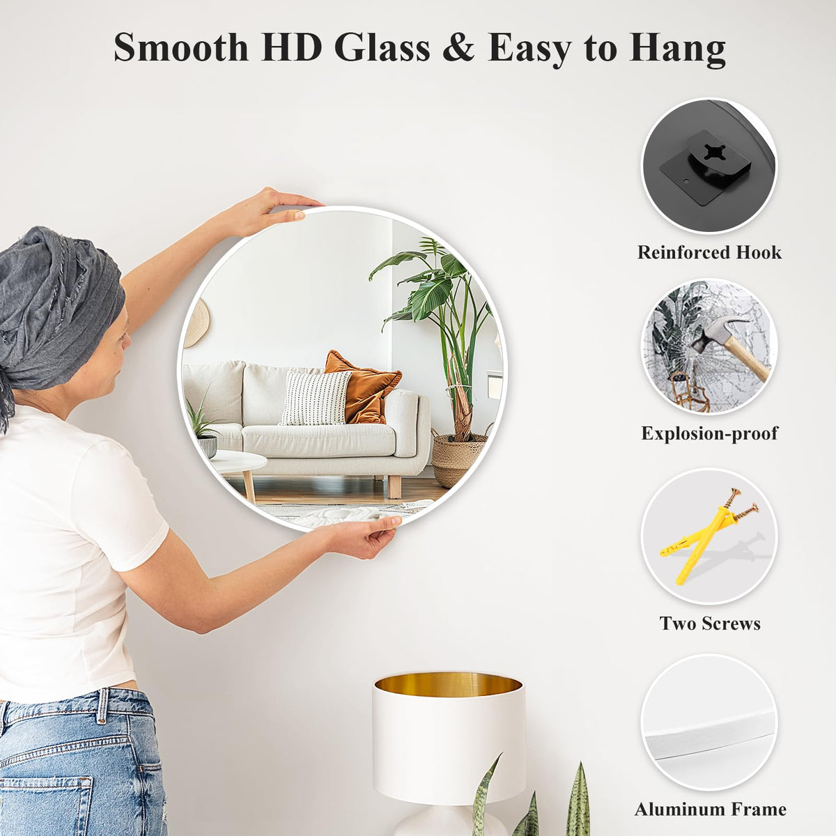 White Round Mirror 18 Inch, Wall Circle Mirror, Matte Framed