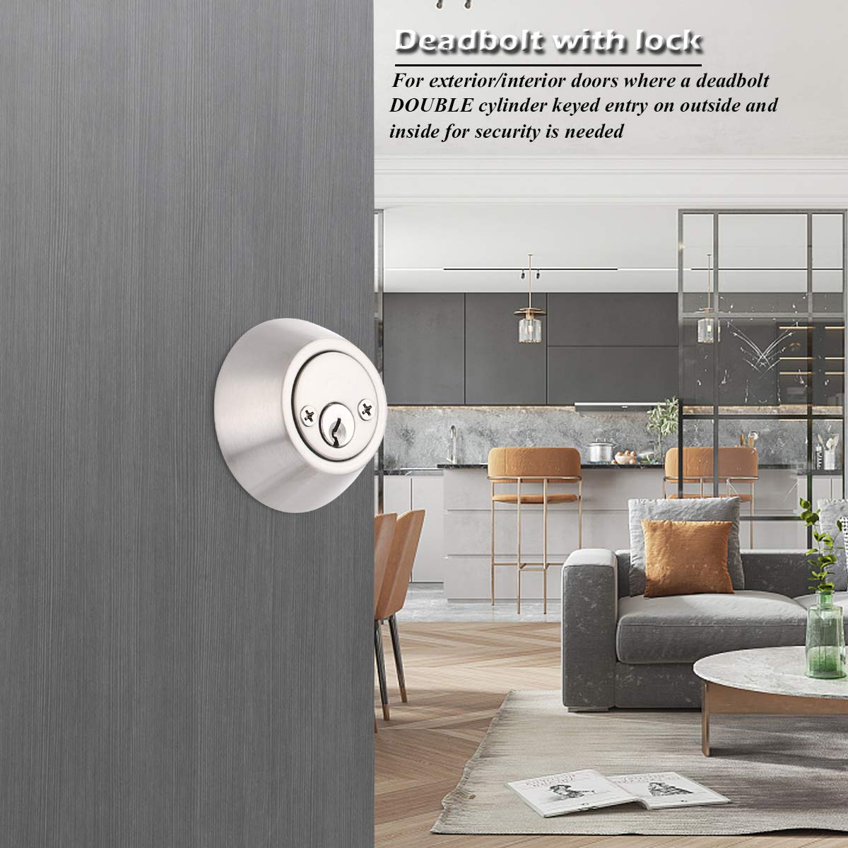 Keyed Alike Double Cylinder Deadbolts Door Locks Satin Nickel Keyd Both Sides Door Locksets for Exterior Interior
