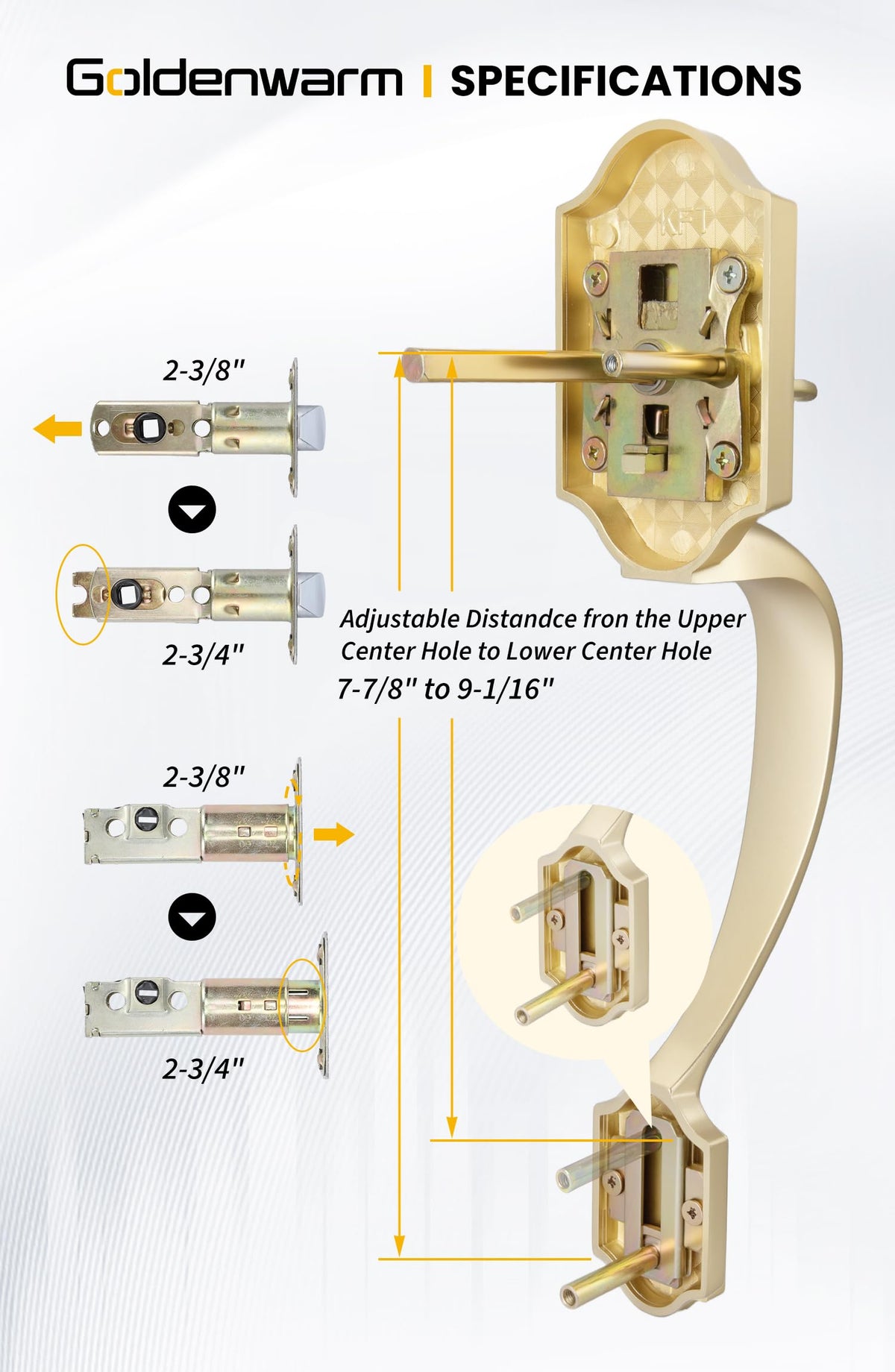 Double Front Door Lock Set, Gold Double Door Handle with Dummy