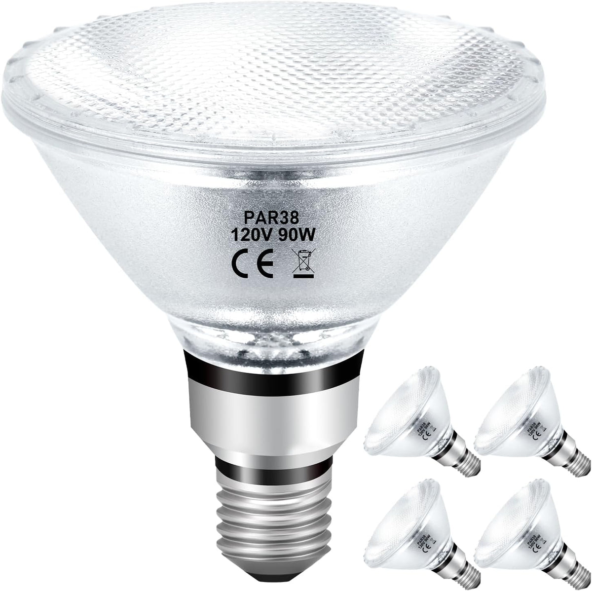 PAR38 Halogen Flood Light Bulbs 90W 120V, 4Pcs Halogen PAR38 90W Light Bulbs Dimmable with E26 Base, 2700K Warm