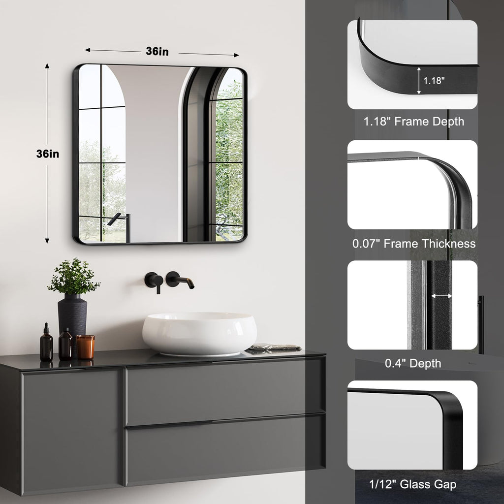 Bathroom Mirrors for Over Sink, 1Pcs 36x36Inch Vanity Mirrors for Wall, Black Metal Frame Rectangle Mirrors Farmhouse
