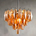 Pendant Light Kitchen Island, Black Chandeliers for Dining Room, 4-Light Pendant Lighting, 17" Modern Round Chandelier for Bedroom, Tiered Amber Glass Pendant Light Fixtures for Living Room