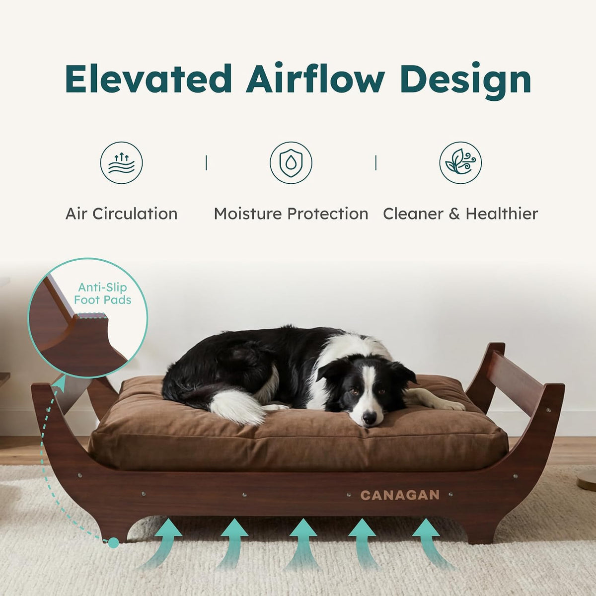 Elevated Wood Dog Bed Frame with Cushion, WalnutPattern, Large