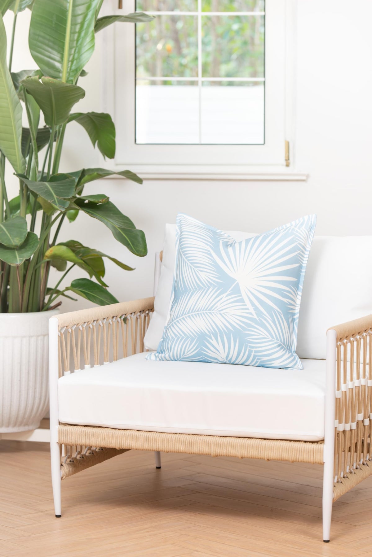 Coastal Hampton Style Patio Indoor Outdoor Pillow Cover Only, 20"x20" Water Resistant for Backyard, Couch, Baby Blue
