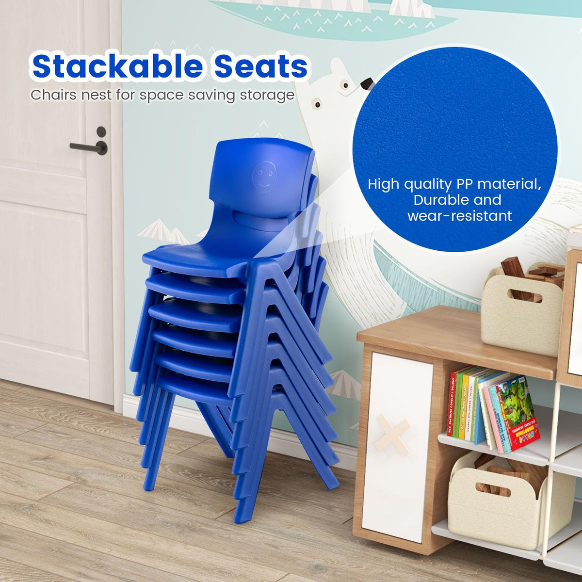 12 Pack Premium 13.8" H Plastic Stackable School Chairs - Classroom & Kids Desk Chair, Toddler & Child Lawn Seating