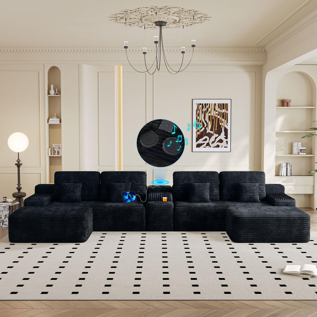 150" Oversized Black Boneless Sectional Couches w/ Storage