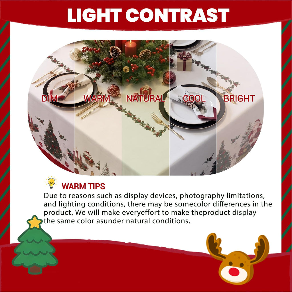 Christmas Tablecloth Santa Claus & Tree Print, 60 x 84 Inches