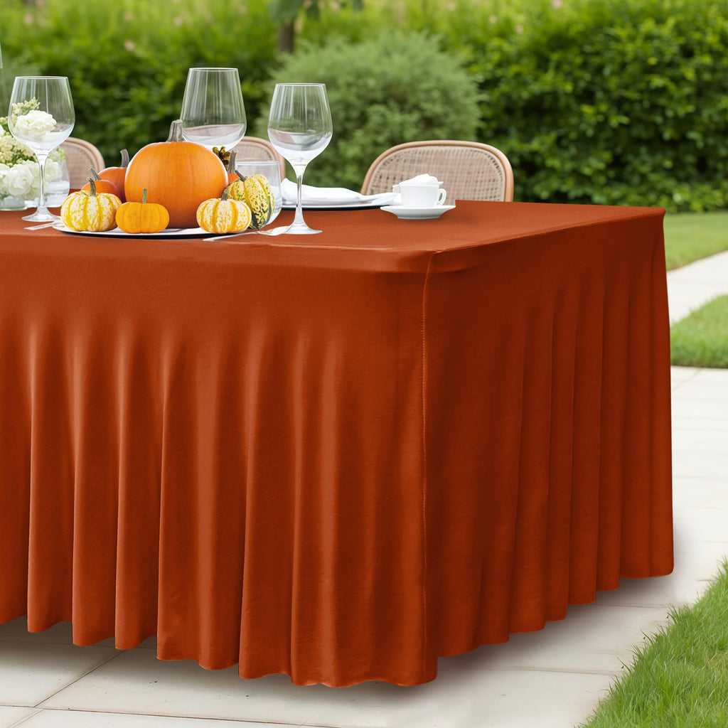 2 Pack Rust Spandex Table Skirts 6ft Fall Tablecloths Ruffle