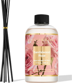 Reed Diffuser Refill Sandalwood Rose 17oz (500ml) with 8 Sticks - Premium Long-Lasting Floral Essential Oil, Home - Set of 17