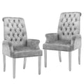 Velvet Dining Chairs Set of 2, Dining Chairs with Arms, Grey