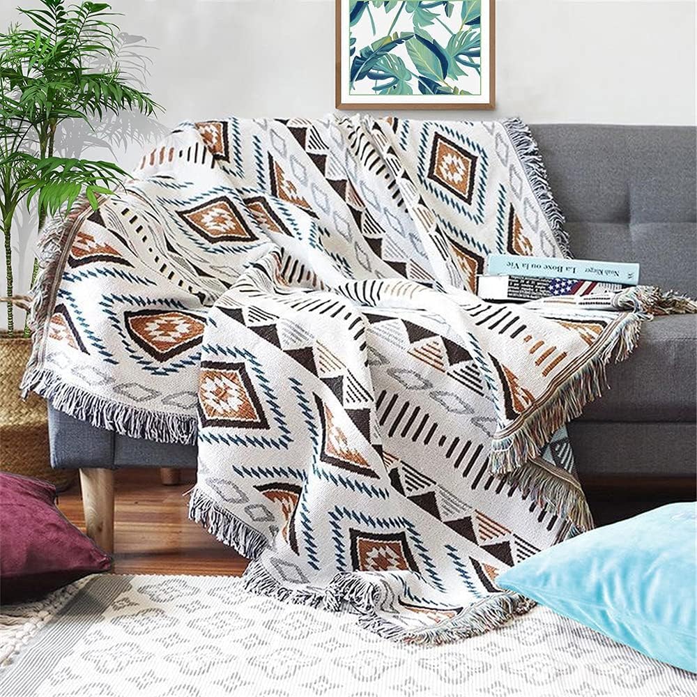 Aztec Native Throw Blankets Southwest Bed Blankets Cover 51"x63" | Navajo American Western Boho,Knit with Tassel,Tapestry,Home Sofa Couch Chair Decor,Camping Picnic Tent Beach Car Traveling