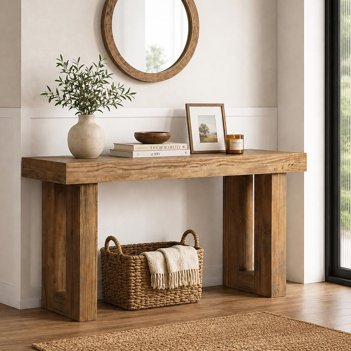 Reclaimed Solid Wood Console Table, 59" Long Entryway Table