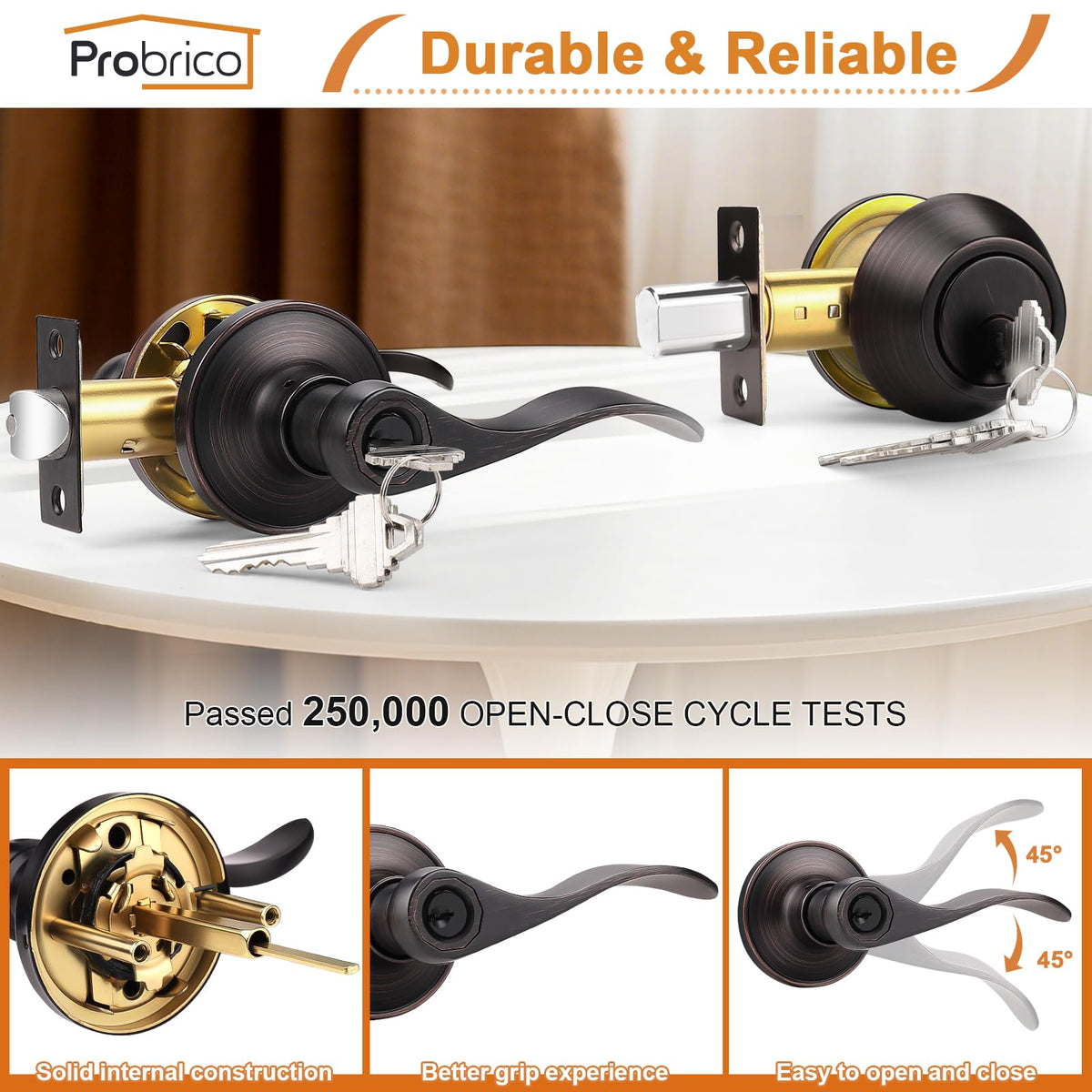 Exterior Door Lock Set Front Door Handle, Front Door Lock Keyed Alike Oil Rubbed Bronze, Exterior Door Handle with