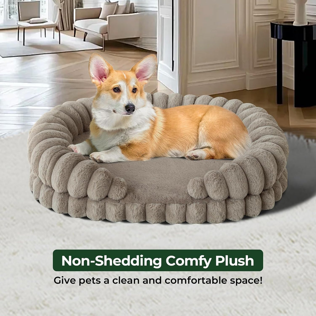 Calming Dog Bed for Medium Sized Dogs, Oval Washable Pet Bed with Sides, Orthopedic Pet Couch Sofa
