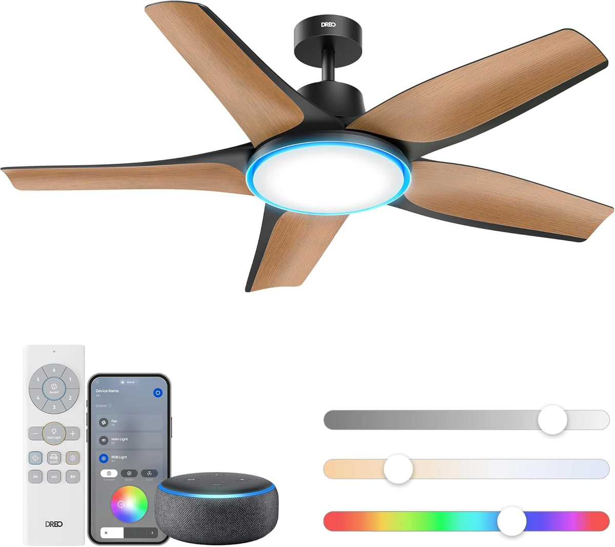 52" Smart Flush Mount Ceiling Fan with Light & Remote