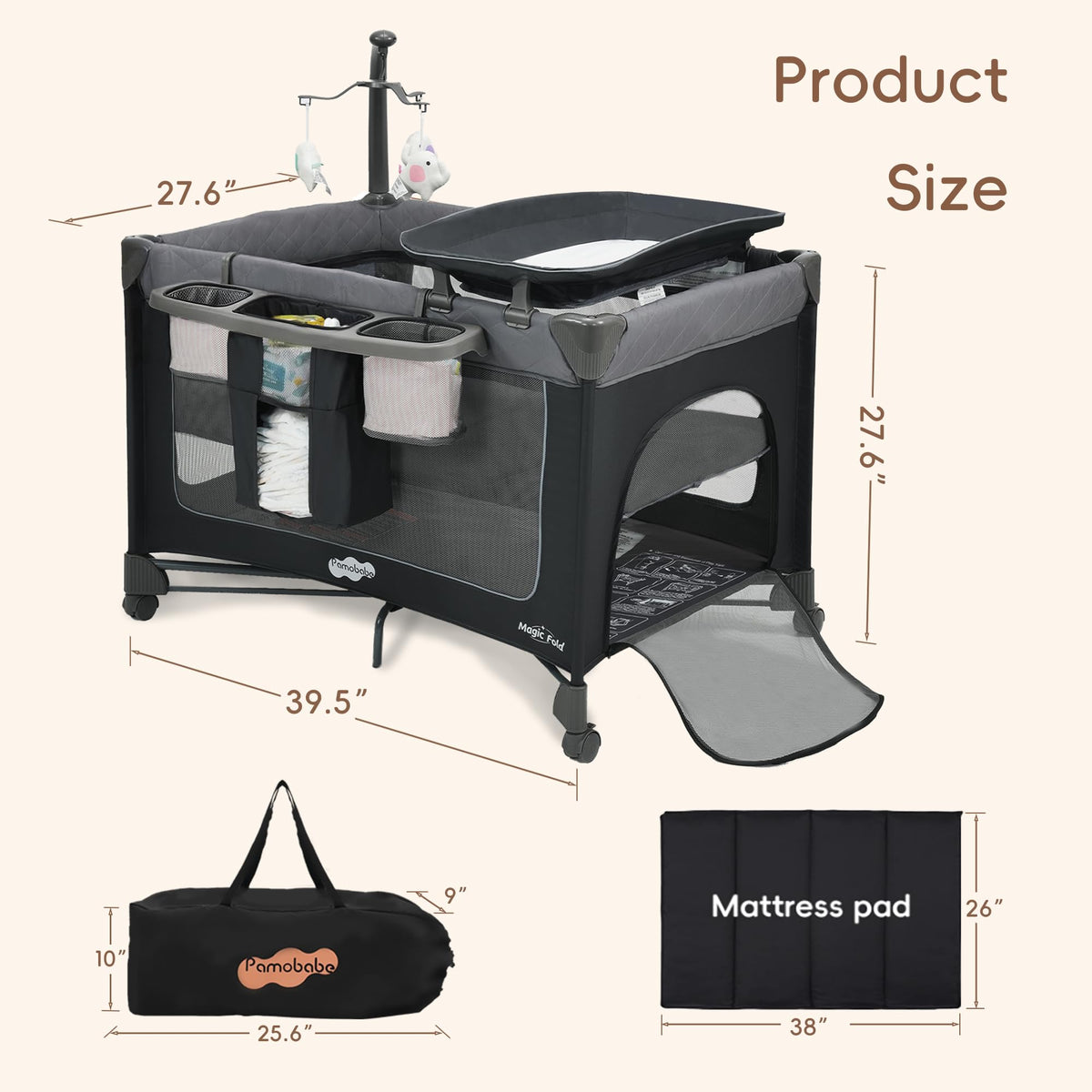 Play Yard with Bassinet Magic Fold Playard 1 Step Set Foldable Playpen Baby Playard with Changing Table Portable