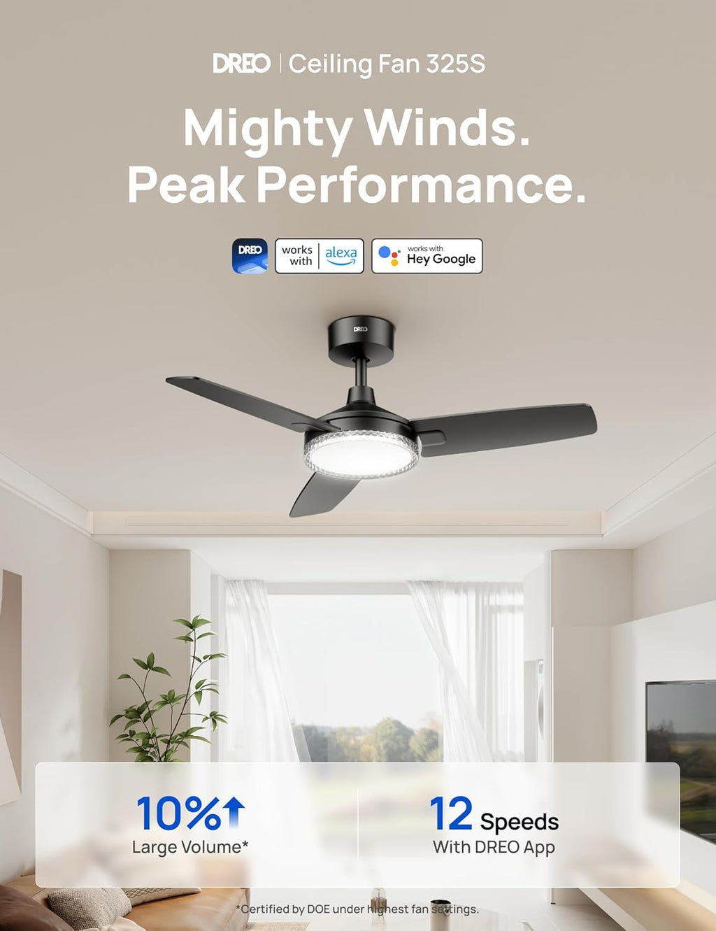 42" Black Smart Ceiling Fan with Light