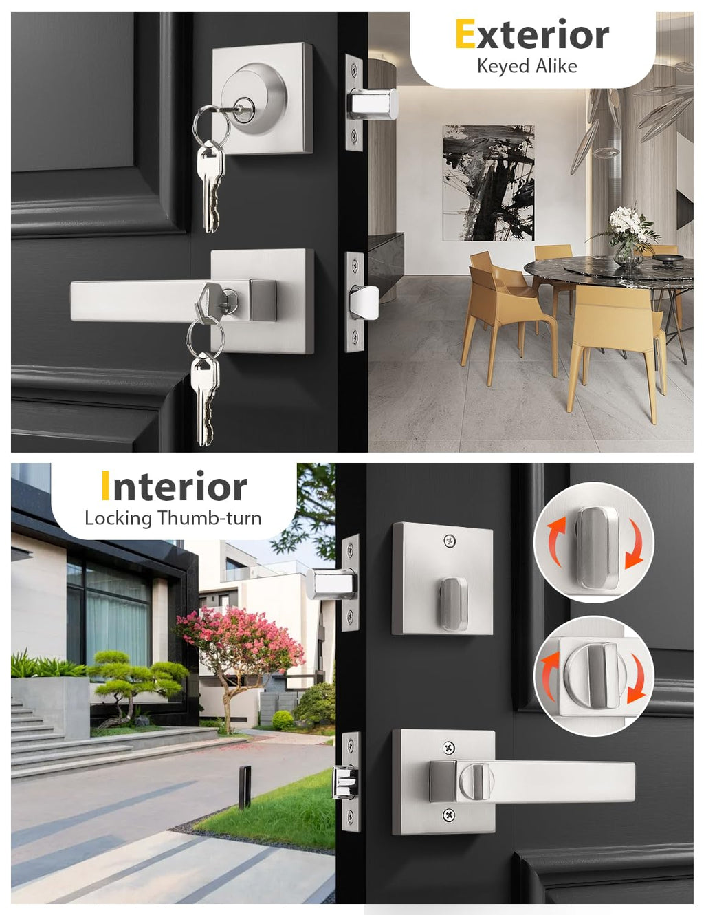 6 Pack Brushed Nickel Keyed Alike Front/Exterior Door Lever with Single Cylinder Deadbolt, Square Entry Door Knob