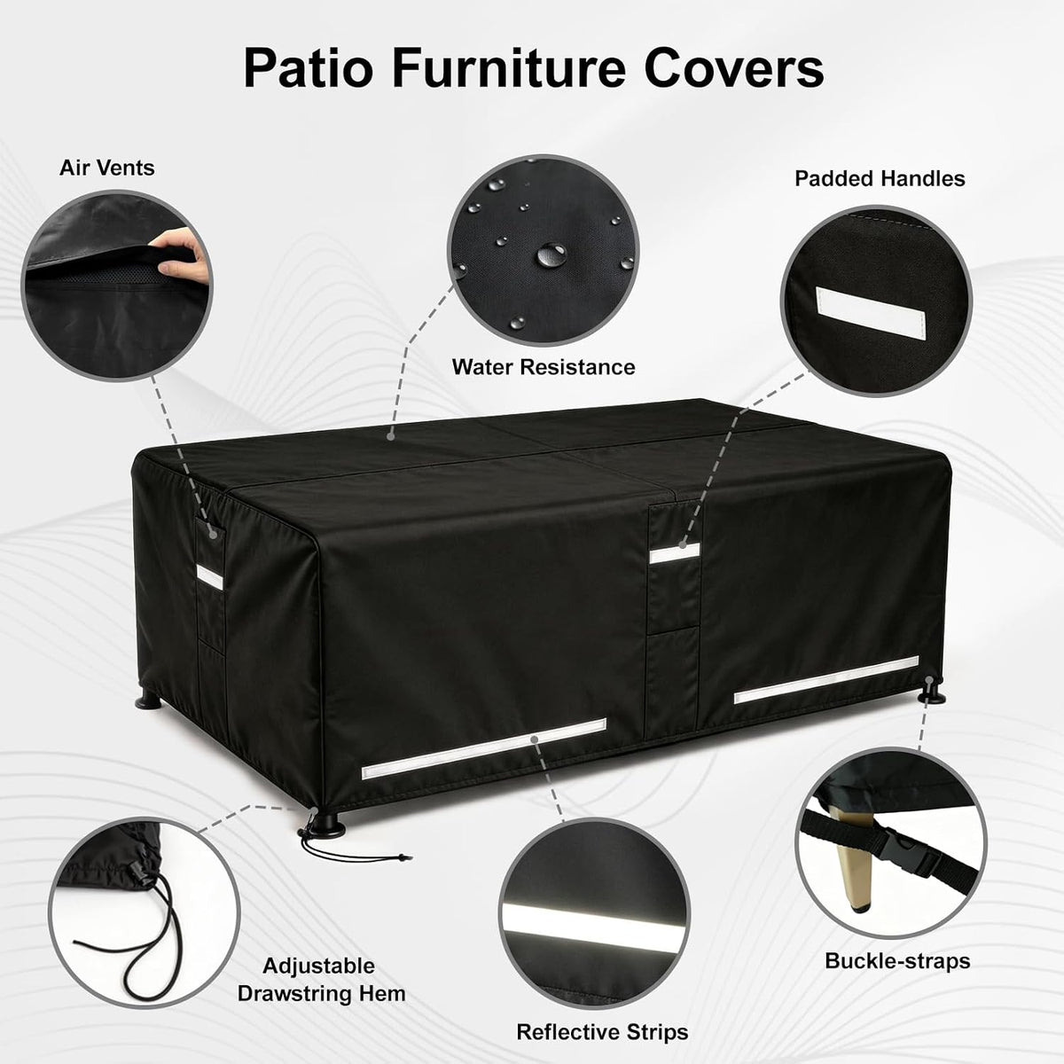 Rectangular Outdoor Furniture Covers Waterproof, Heavy Duty Patio Furniture Covers, 100% Waterproof Outdoor Couch