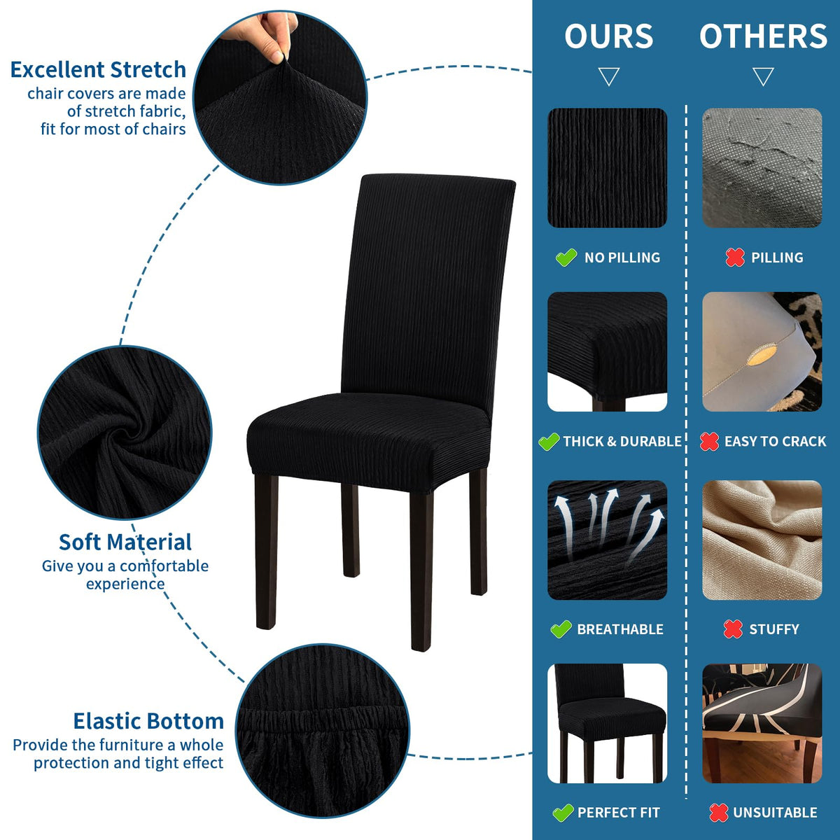 Stretch Dining Room Chair Covers Set of 6, Removable Washable Chair Covers for Dining Chairs, Dining Room, Hotel