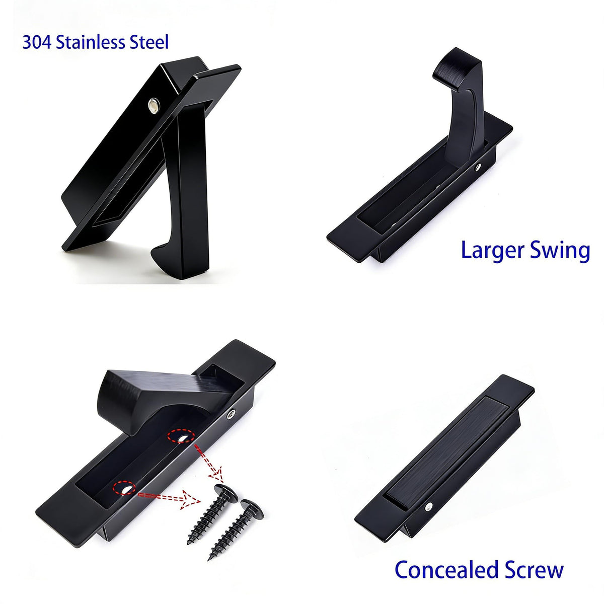 Pocket Door Handles Edge Pull,Flush Finger Hardware,Matte Black,2