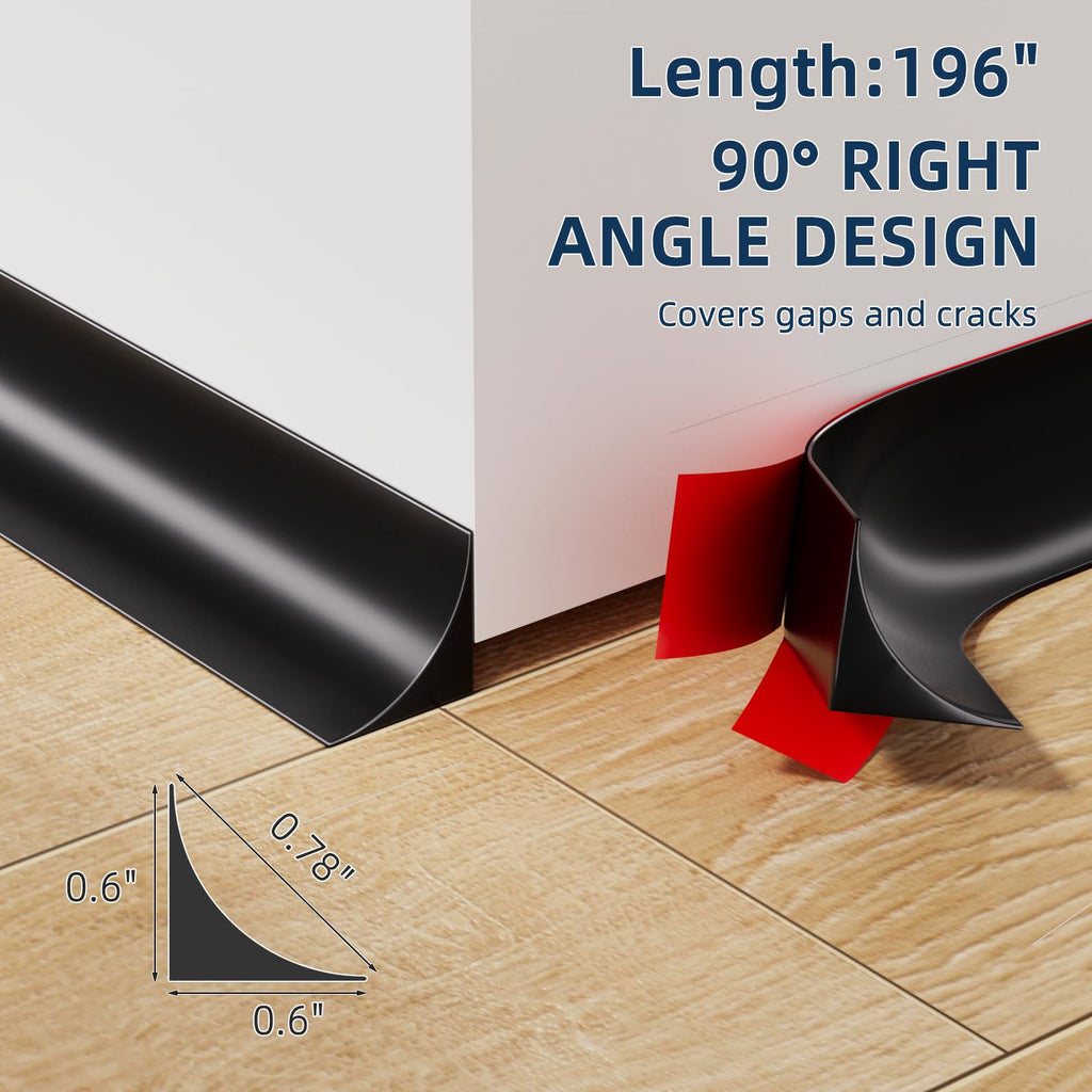 196" Flexible L-Shaped Quarter Round,Bendable Trim Molding,Black