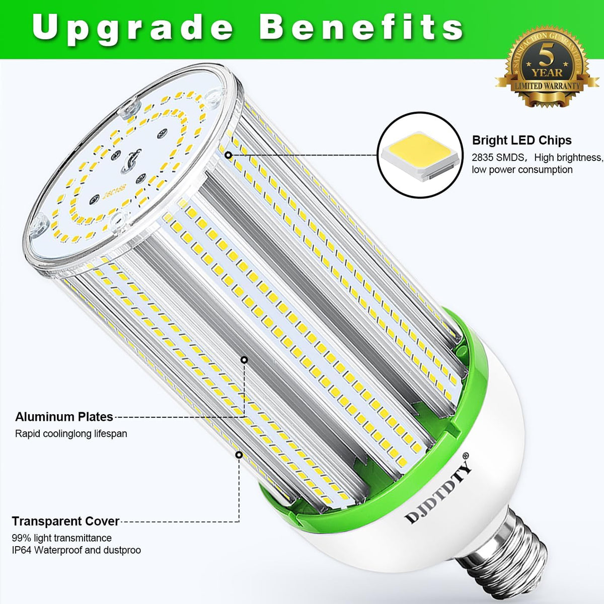1000W Equivalent LED Corn Light Bulb 15000 Lumen 5000K 100W Large Area Cool Daylight White E26/E27 Medium Base