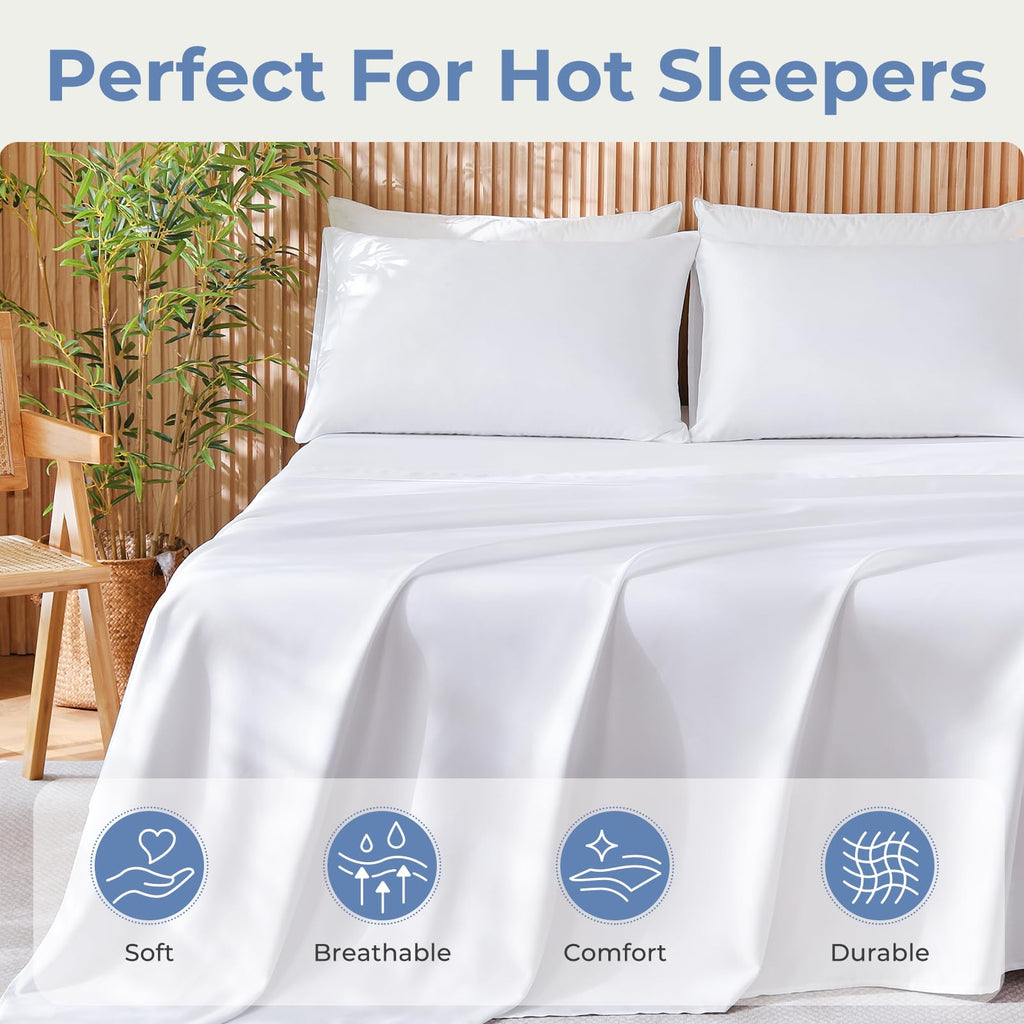 4-Piece Blend Rayon Derived from Bamboo Sheets Set, Cooling Bedding for Hot Sleepers, Breathable & Ultra