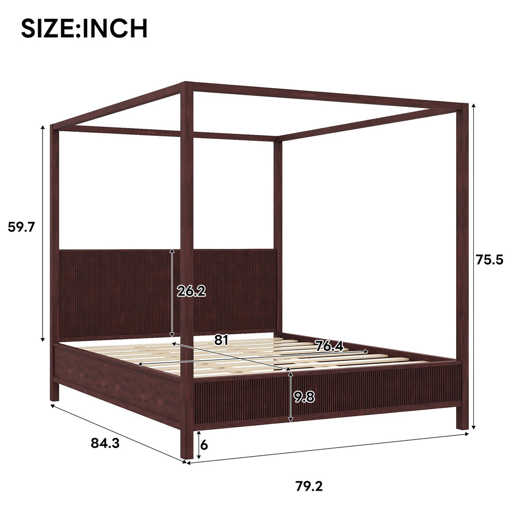 Wooden Canopy Bed Frame with Headboard, Espresso