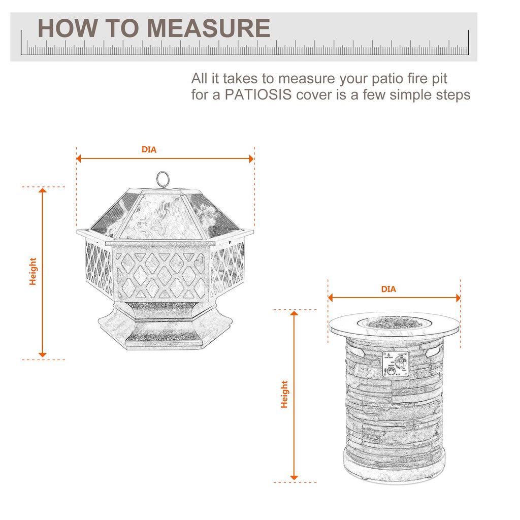 Grey Round Fire Pit Cover Outoor 36 inch Dia Waterproof Patio Deck Propane Fire Bowl Cover 600D Heavy Duty All