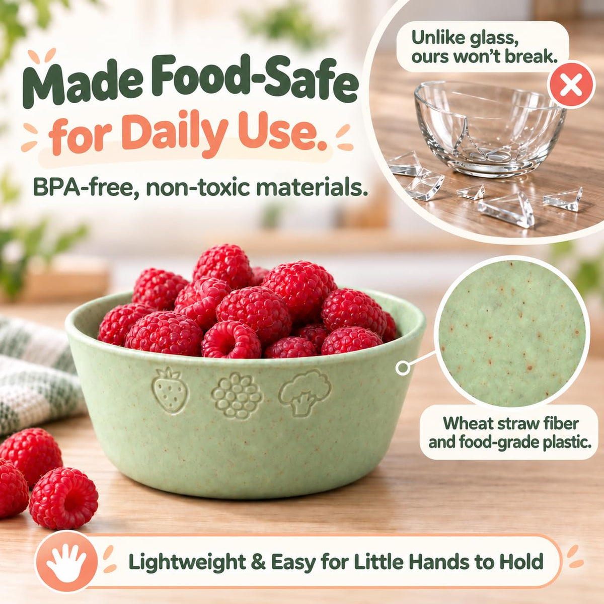 Wheat Straw Kids Bowls - Microwave and Dishwasher Safe Toddler Bowls