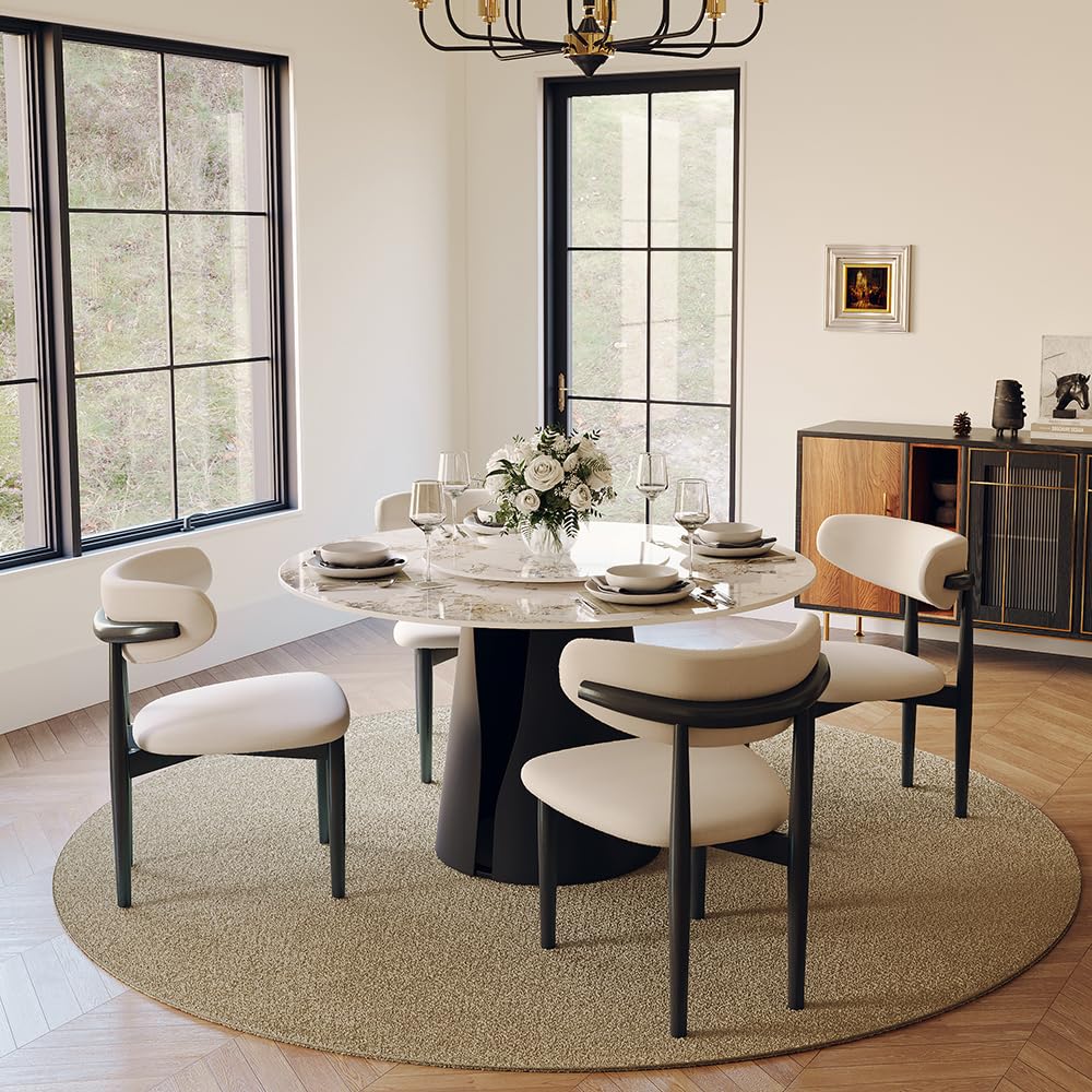 Inspired Saarinen Style Round Dining Table for 4, 47" Modern Dining Table with 23" Lazy Susan, Pandora Sintered Stone Dining Tabletop with