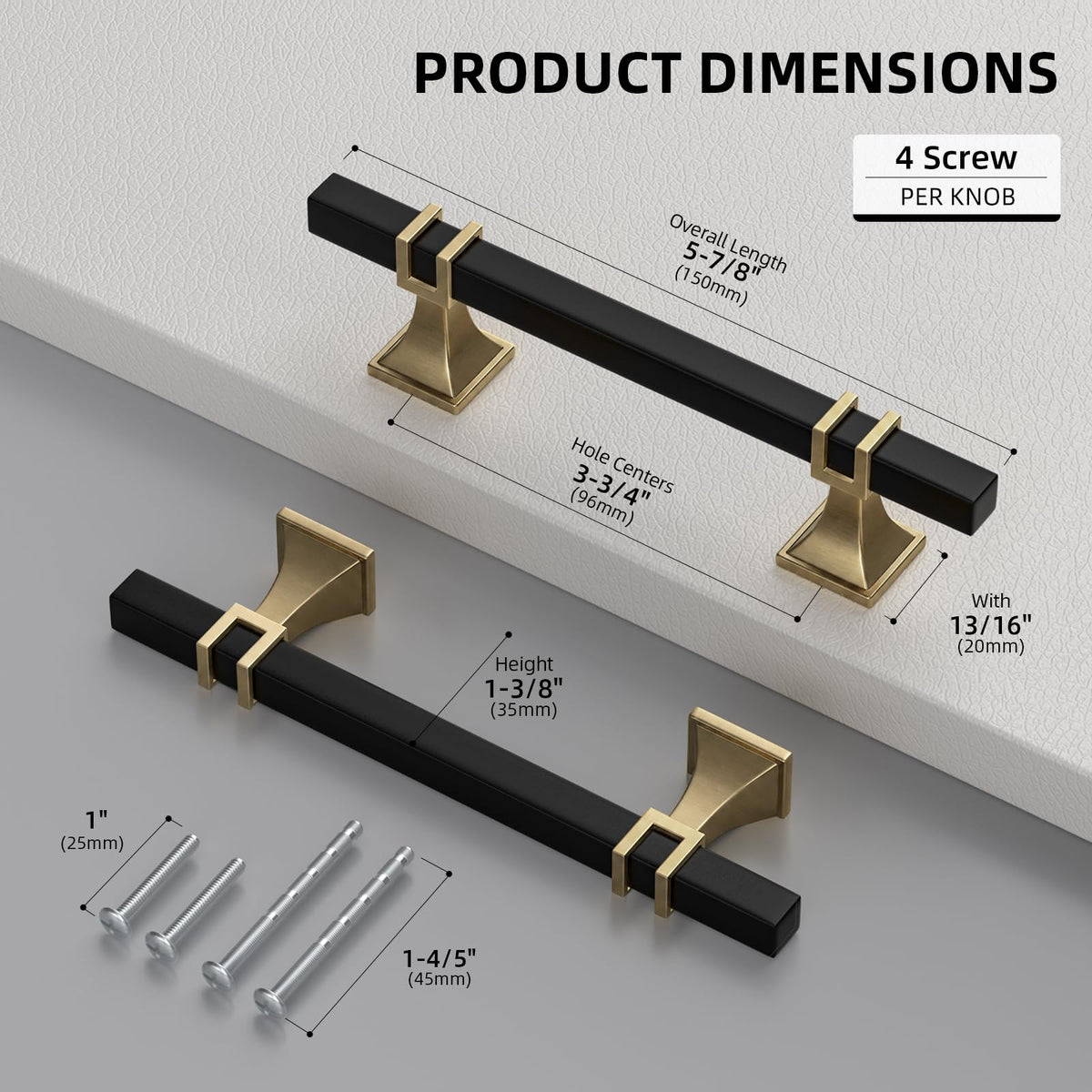 Black and Champagne Bronze Cabinet Pulls 3-3/4" Black and Brass Pull