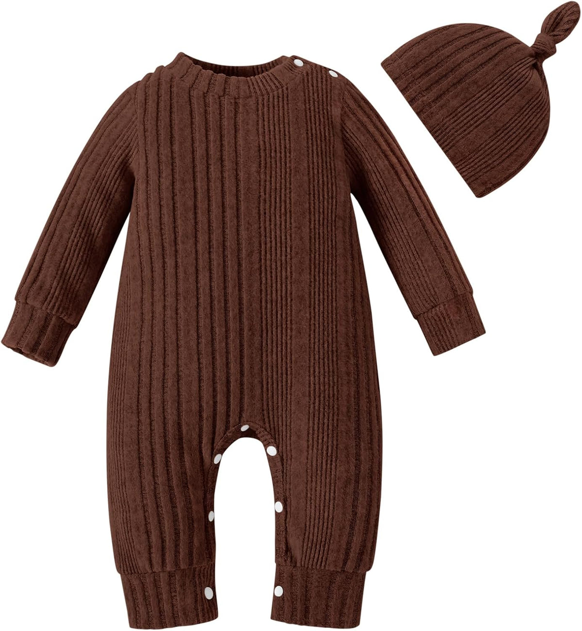 Baby Girl Ribbed Romper Hat Set Long Sleeve Infant Fall Outfit