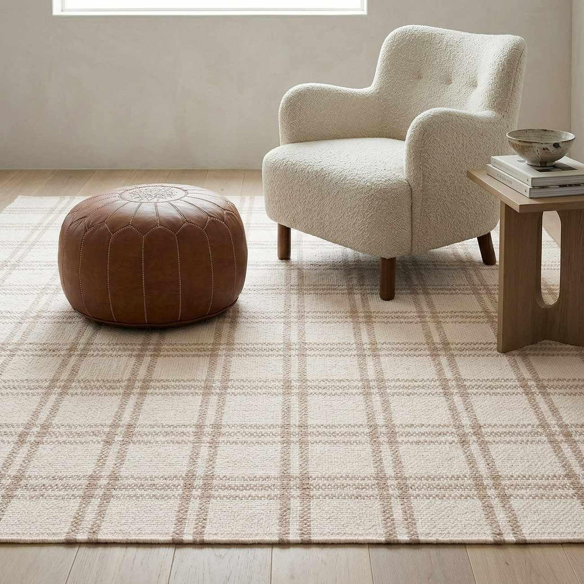 Dhyana Wool Living Room, Bedroom Area Rug - Plaid Checkered Geometric Striped - Contemporary Farmhouse Modern