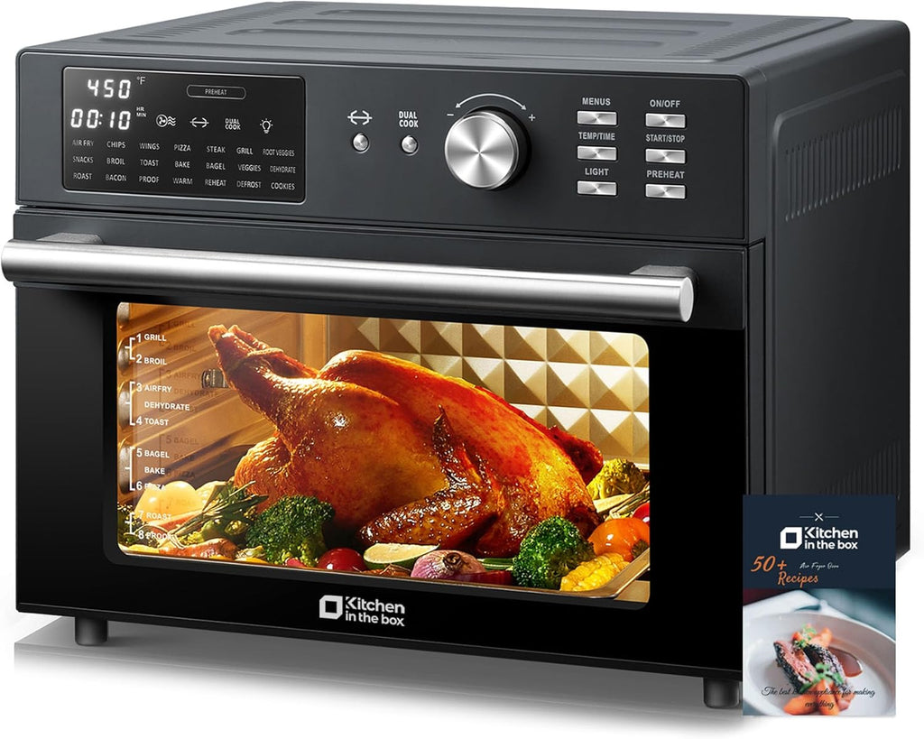 32QT Extra Large Air Fryer Toaster Oven Combo, 21-in-1 Countertop Convection Toaster Oven with Rotisserie and Dehydrate, 6 Accessories, 1800W Dual Cook Preset (Black)
