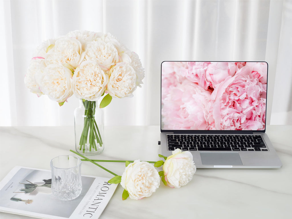 10PCS Artificial Peony, Real Touch Fake Silk Bouquet with Stems Mothers Day Wedding Party Centerpieces Table