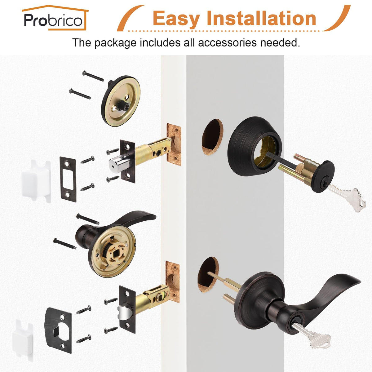Exterior Door Lock Set Front Door Handle, Front Door Lock Keyed Alike Oil Rubbed Bronze, Exterior Door Handle with