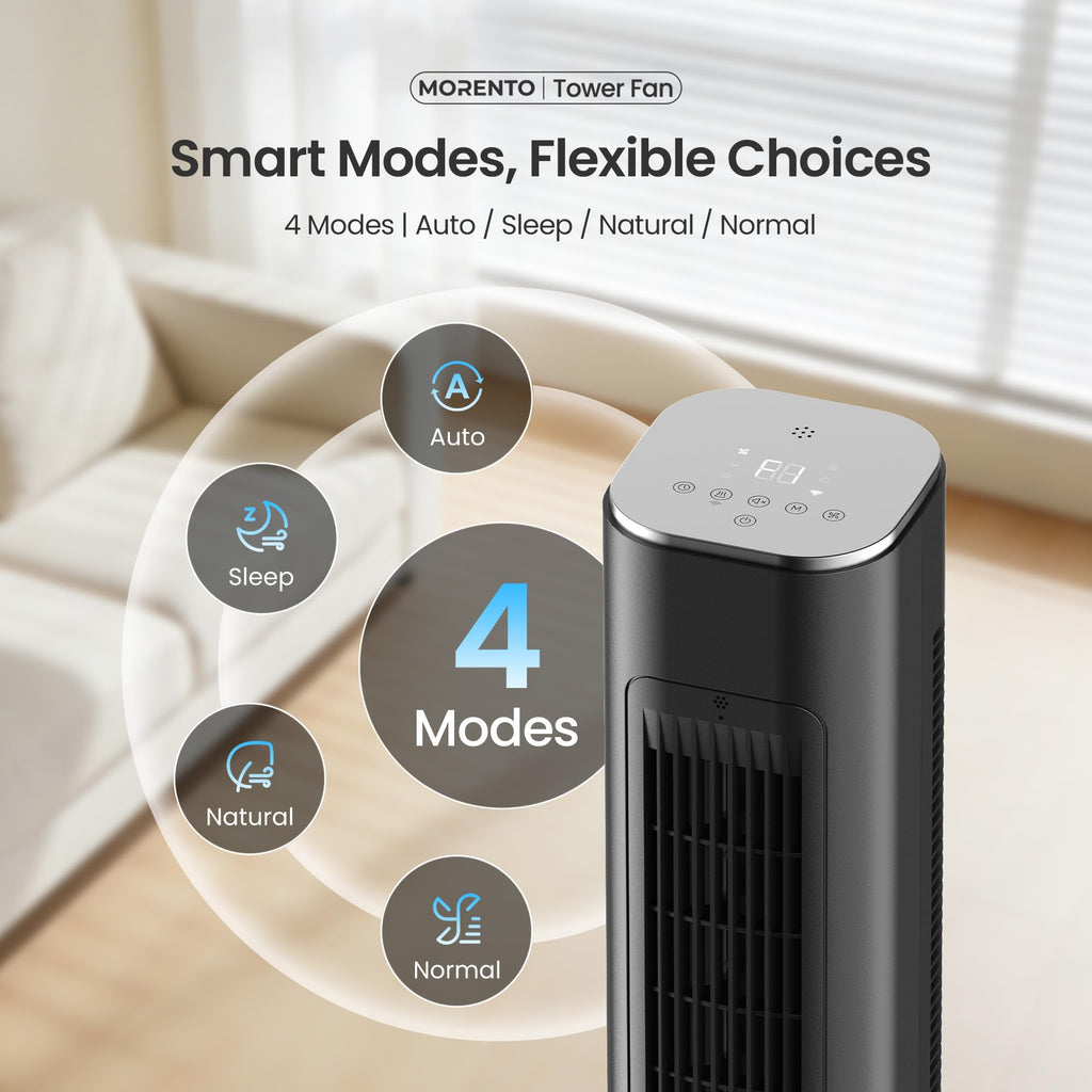 Smart Tower Fan with Remote, WiFi/App/Voice Control, 25dB, Black