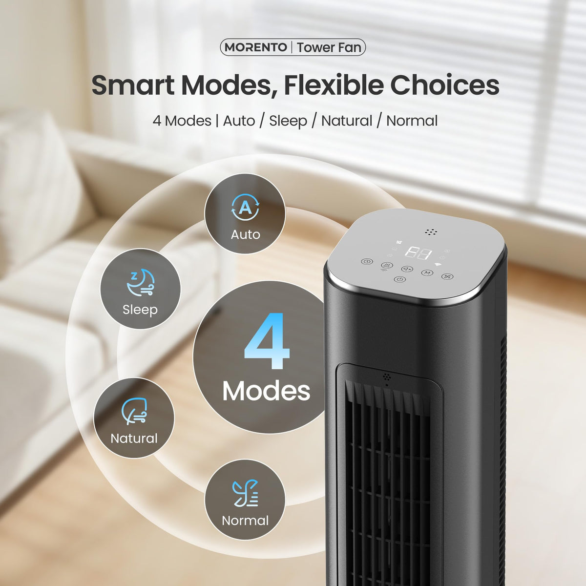 Smart Tower Fan with Remote, WiFi/App/Voice Control, 25dB, Black