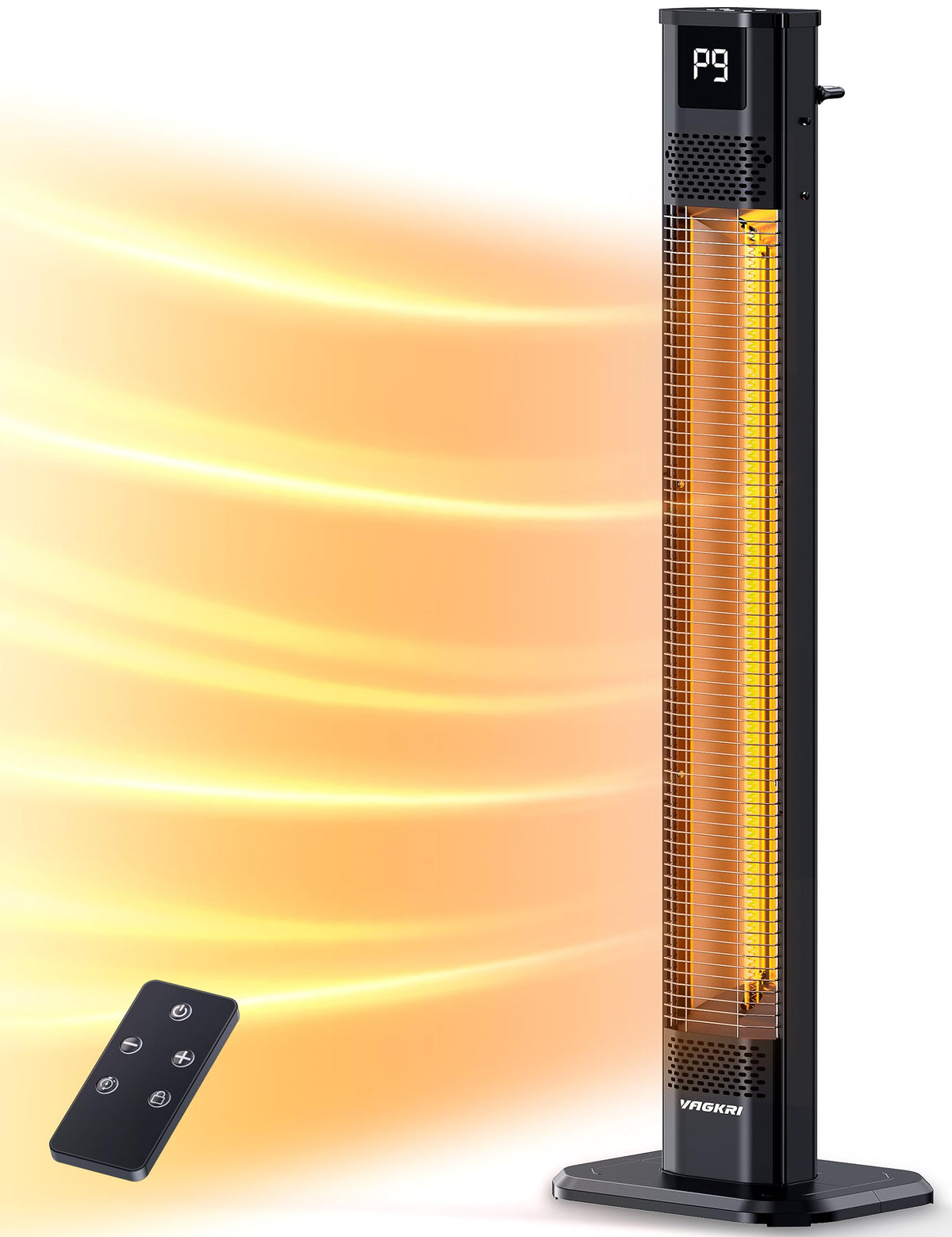 Outdoor Heater, 1s Instant Heating 42in Infrared Patio Heaters, 9 Heat Levels, 24H Timer, IPX5 Waterproof Electric