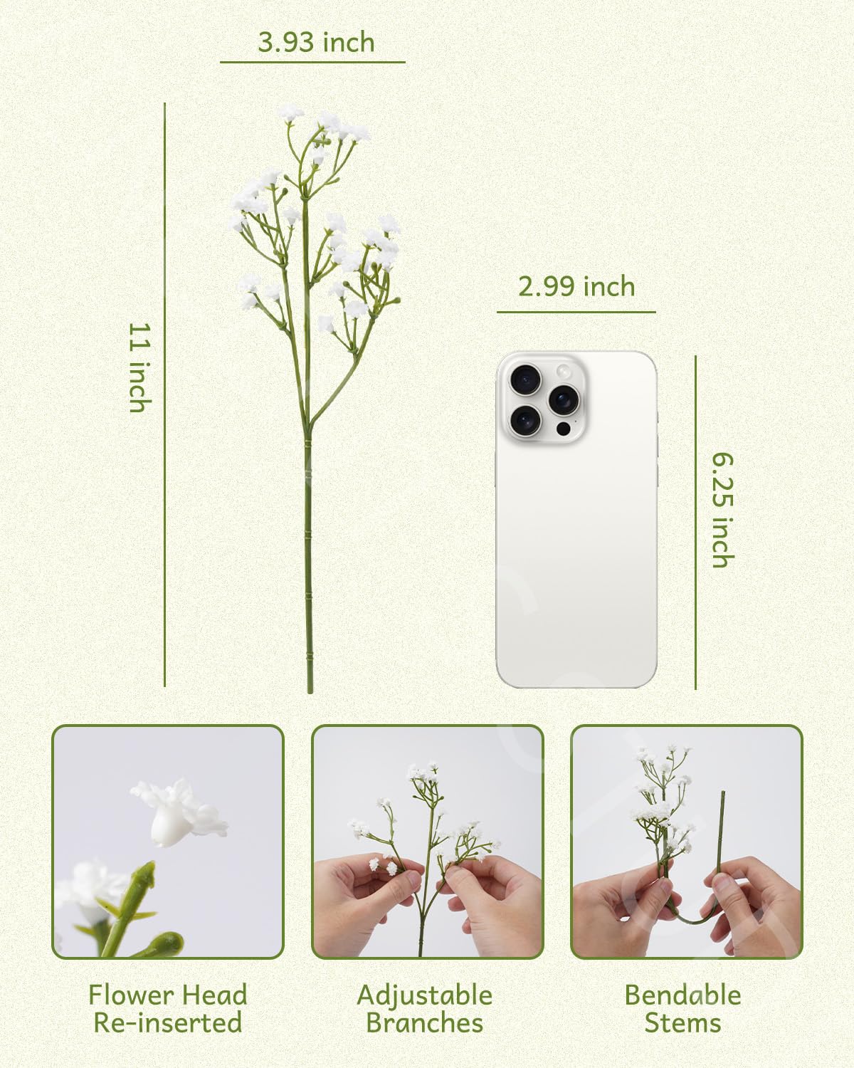 24Pcs Babys Breath Artificial Flowers Bulk, Fake Baby Breath Flowers White Faux Gypsophila Real Touch Flowers for