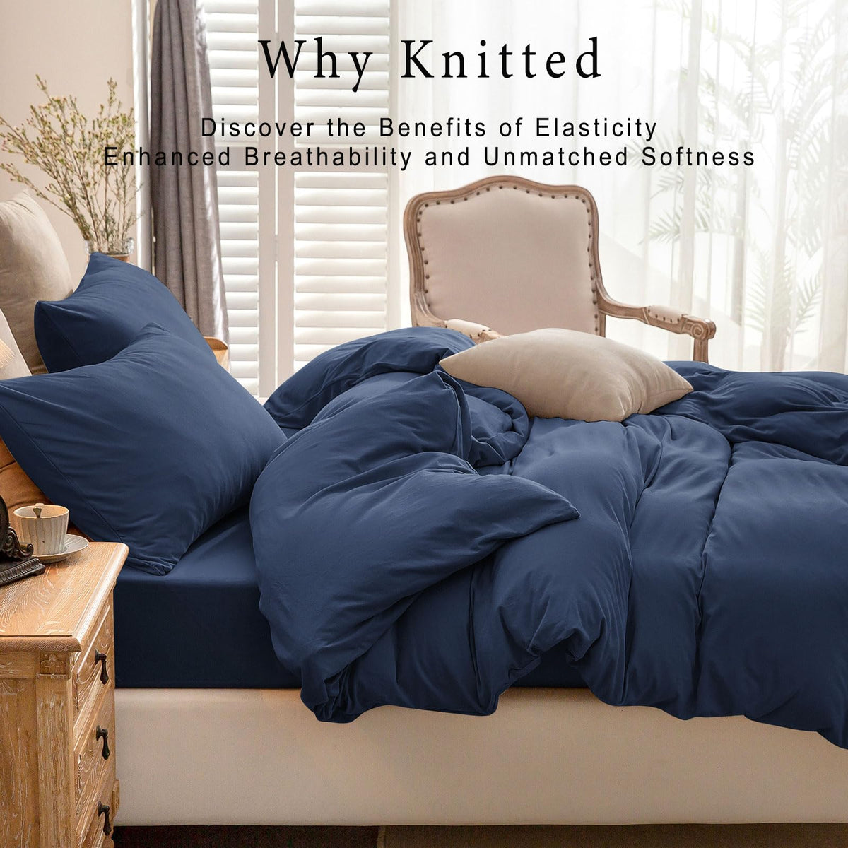 ERA Jersey Knit Duvet Cover Set Solid Navy Blue