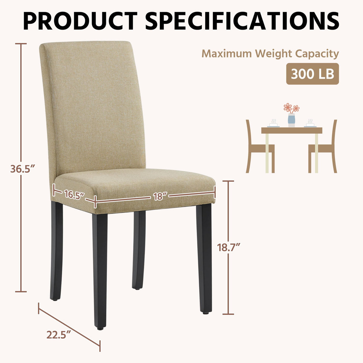 Set of 6 Upholstered Kitchen Chairs Khaki