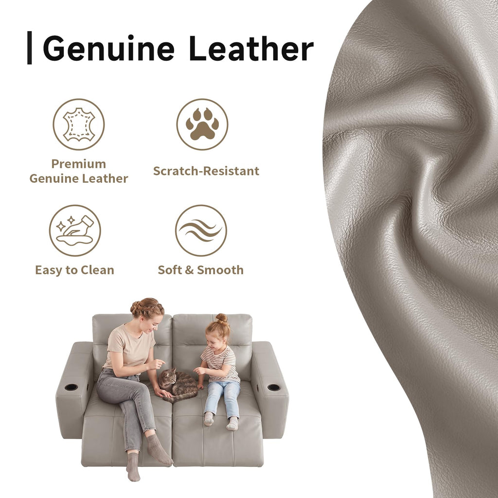 Power Reclining Loveseat Zero Gravity Genuine Leather Sofa with USB Port