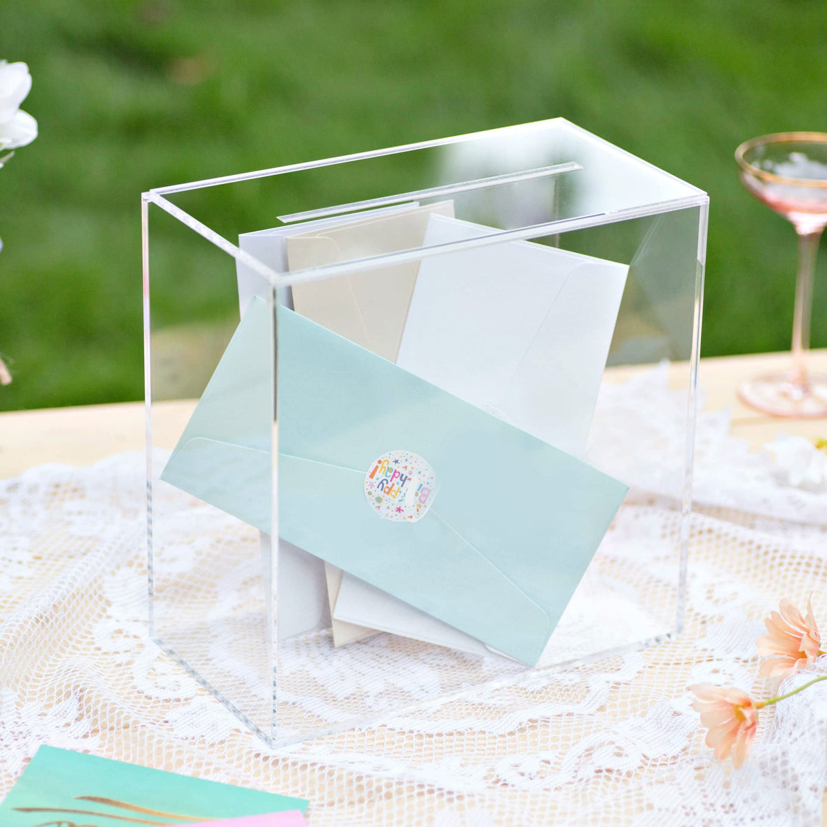 Clear Acrylic Card Box w/Slot, Thick DIY Wedding Box Blank No Print, Large 10x10x5.5 in, for Reception Decoration