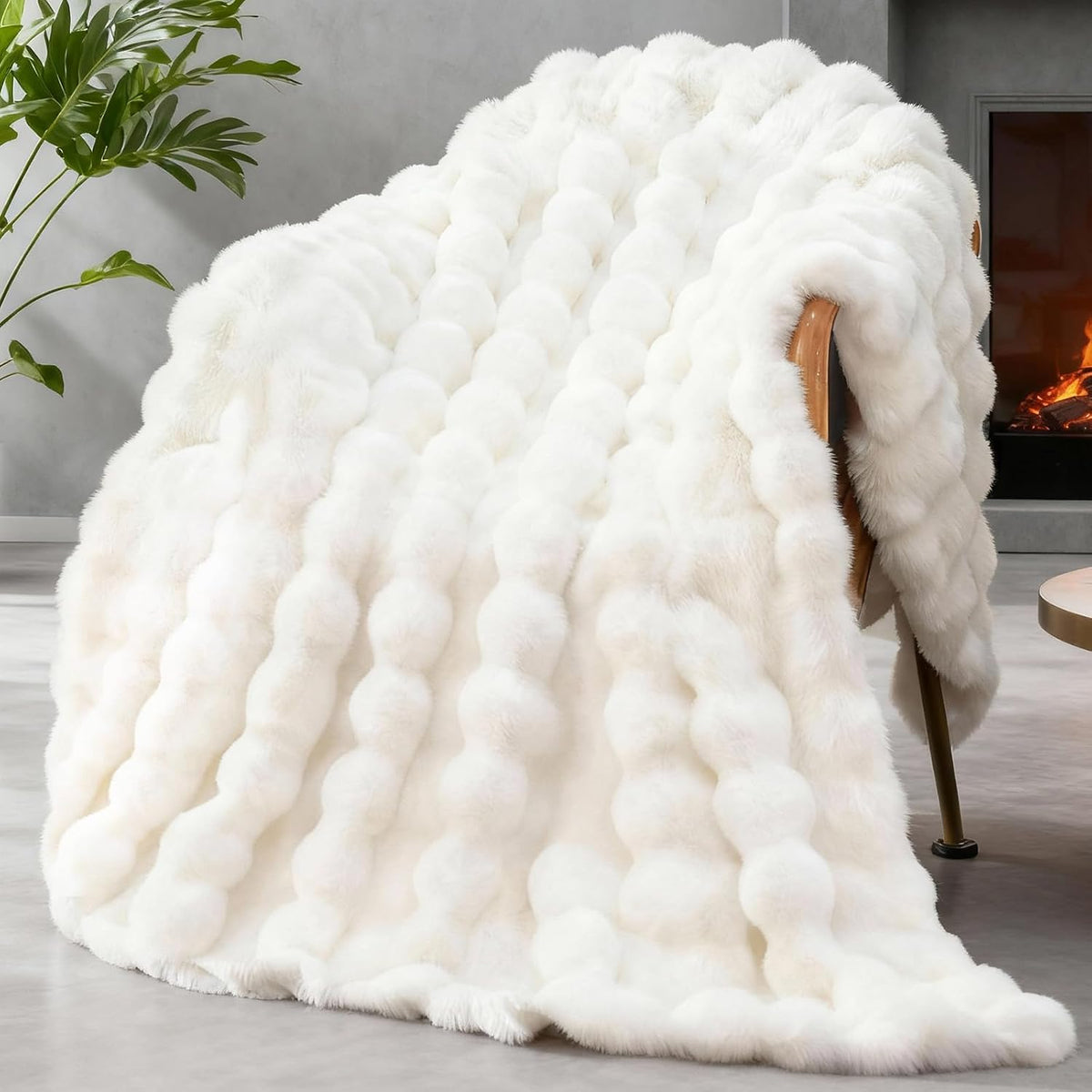 Faux Fur King Blanket for Couch, 1000 GSM Cozy Fuzzy Fluffy Soft Plush Thick Bubble Sherpa Blanket for Sofa Bedroom