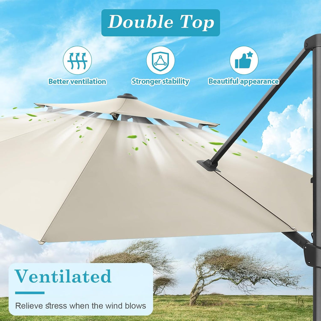 10x10ft Patio Umbrella Cantilever Umbrellas Double Top - Upgrade and Intensify