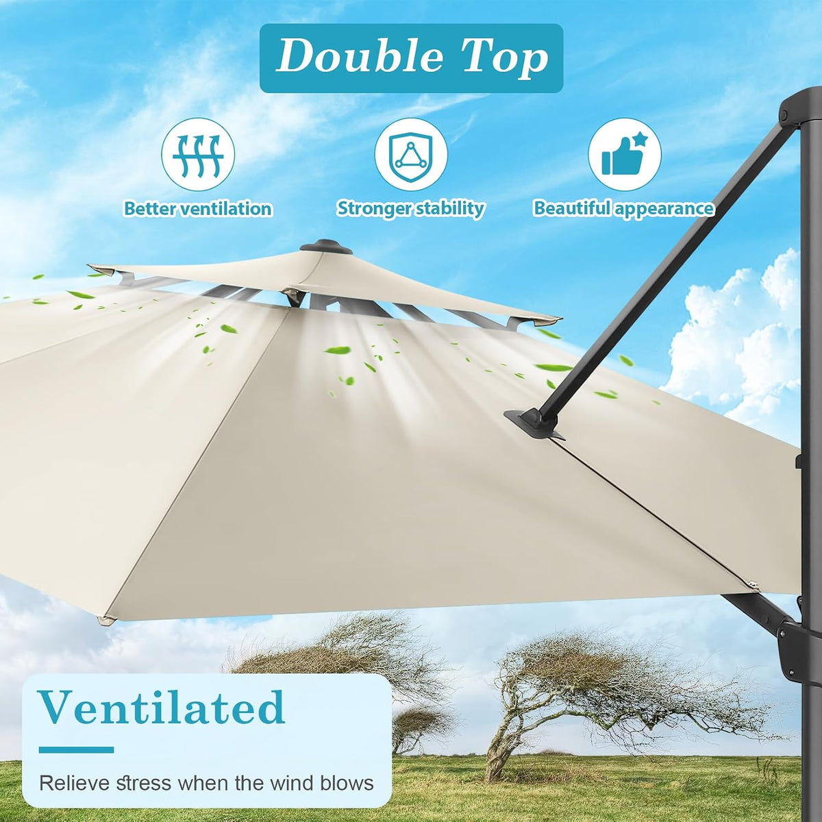 10x10ft Patio Umbrella Cantilever Umbrellas Double Top - Upgrade and Intensify