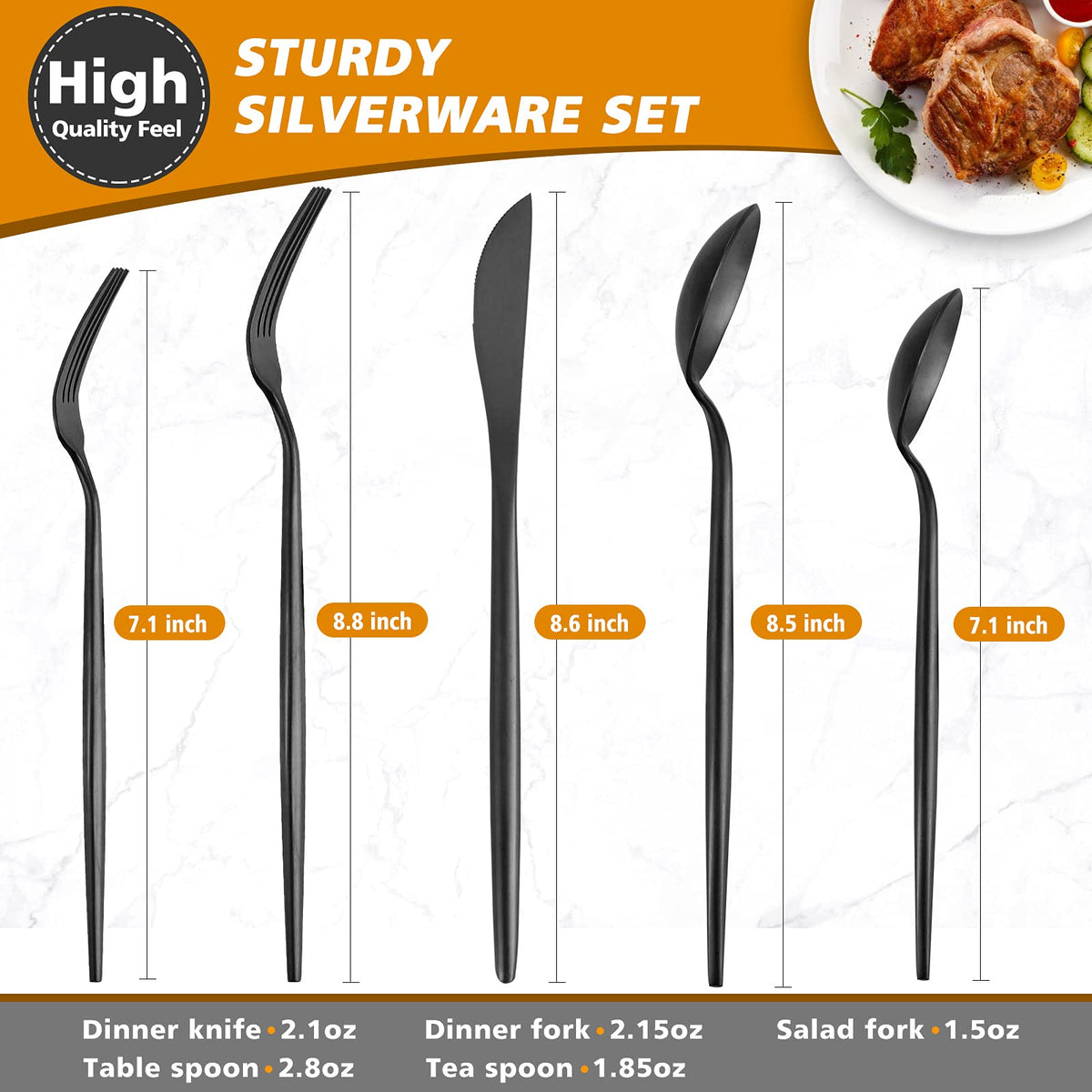 Matte Black Silverware Set, 20-Piece Stainless Steel Flatware Cutlery Set Service for 4, Satin Finish Kitchen Utensil